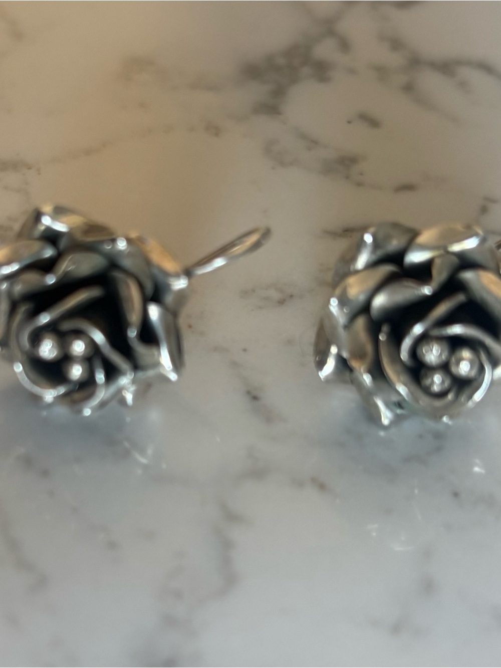 Sterling Silver Rose Drop Earrings - Floral pierced Earrings - Picture 4 of 5